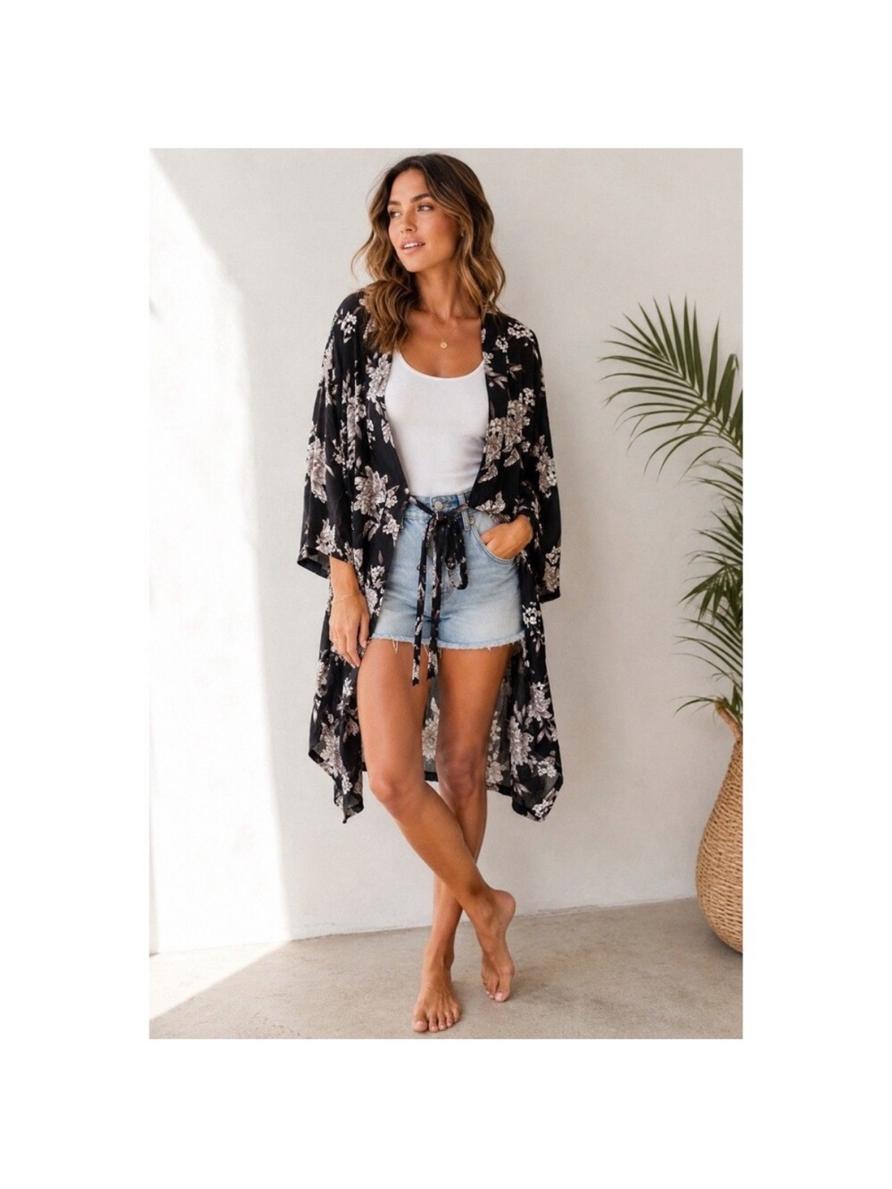 Spiritual Gangster Black Floral Kimono Cover-Up